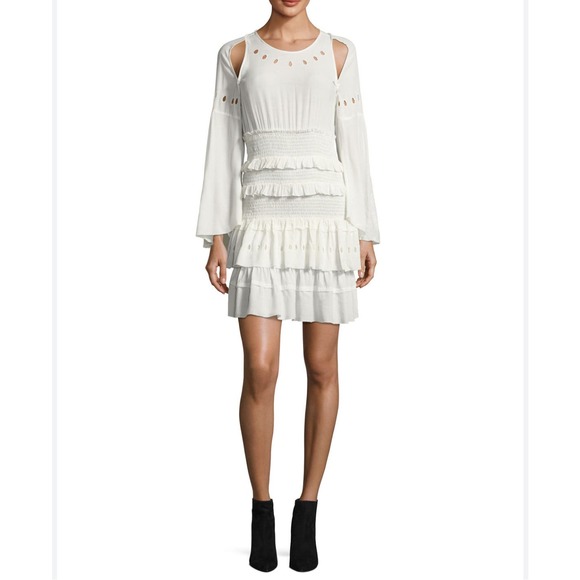 IRO Jedway‎ Bell-Sleeve Smocked Tiered Dress, Ecru Size 38 - Picture 1 of 10